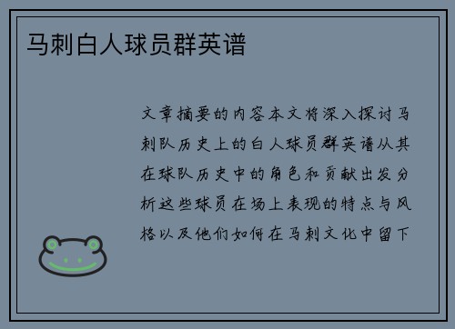 马刺白人球员群英谱